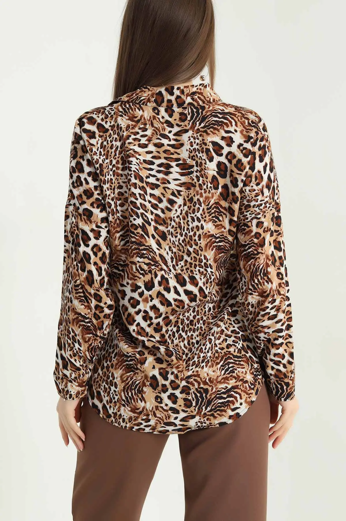 Leopar Desenli Dokuma Viskon Gömlek 337829