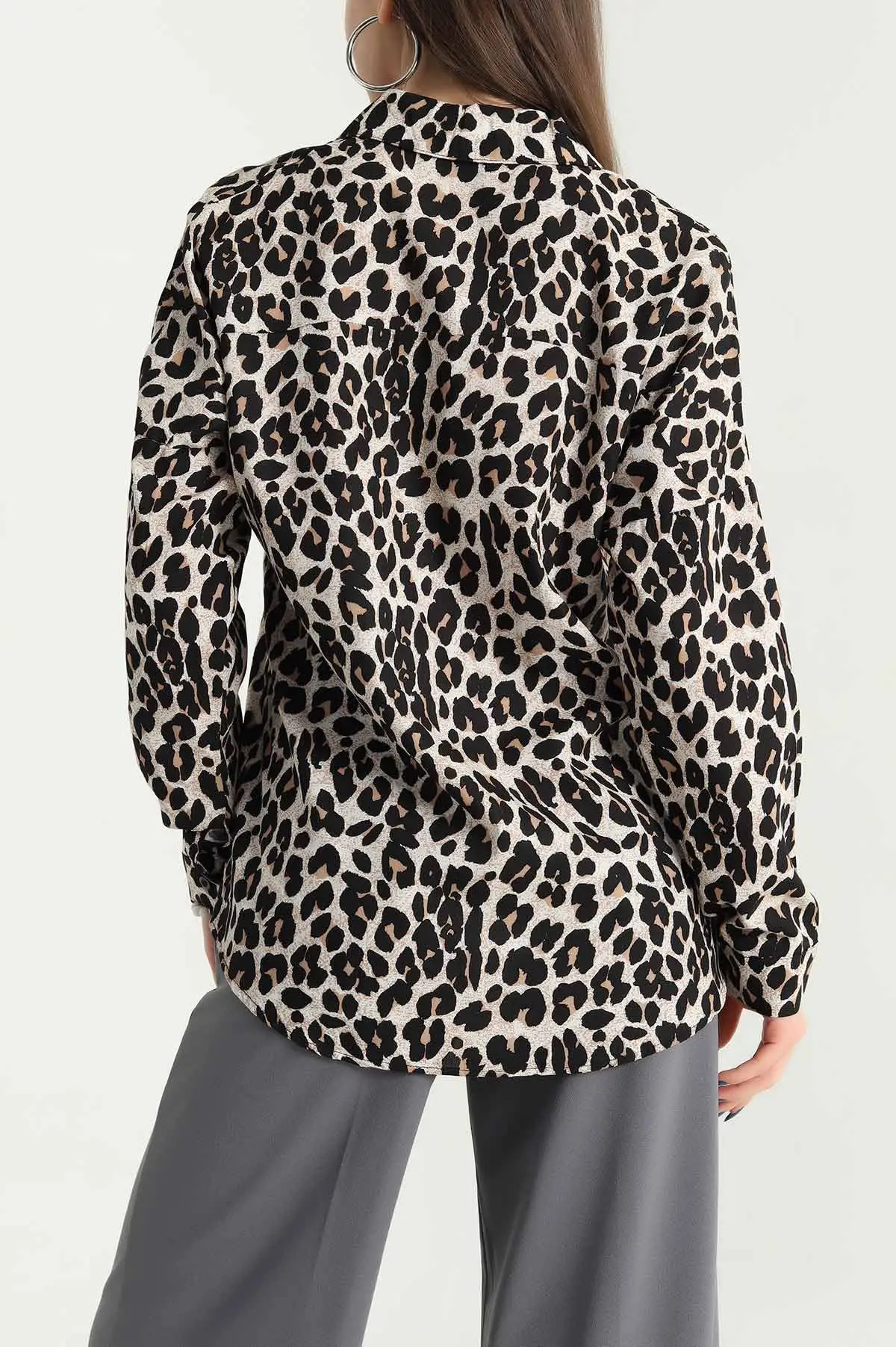 Leopar Desenli Dokuma Viskon Gömlek 337832