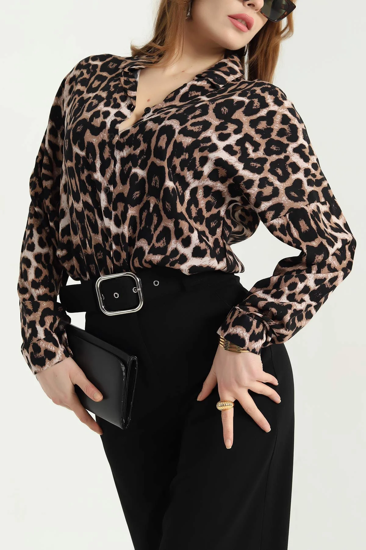 Leopar Desenli Dokuma Viskon Gömlek 337833
