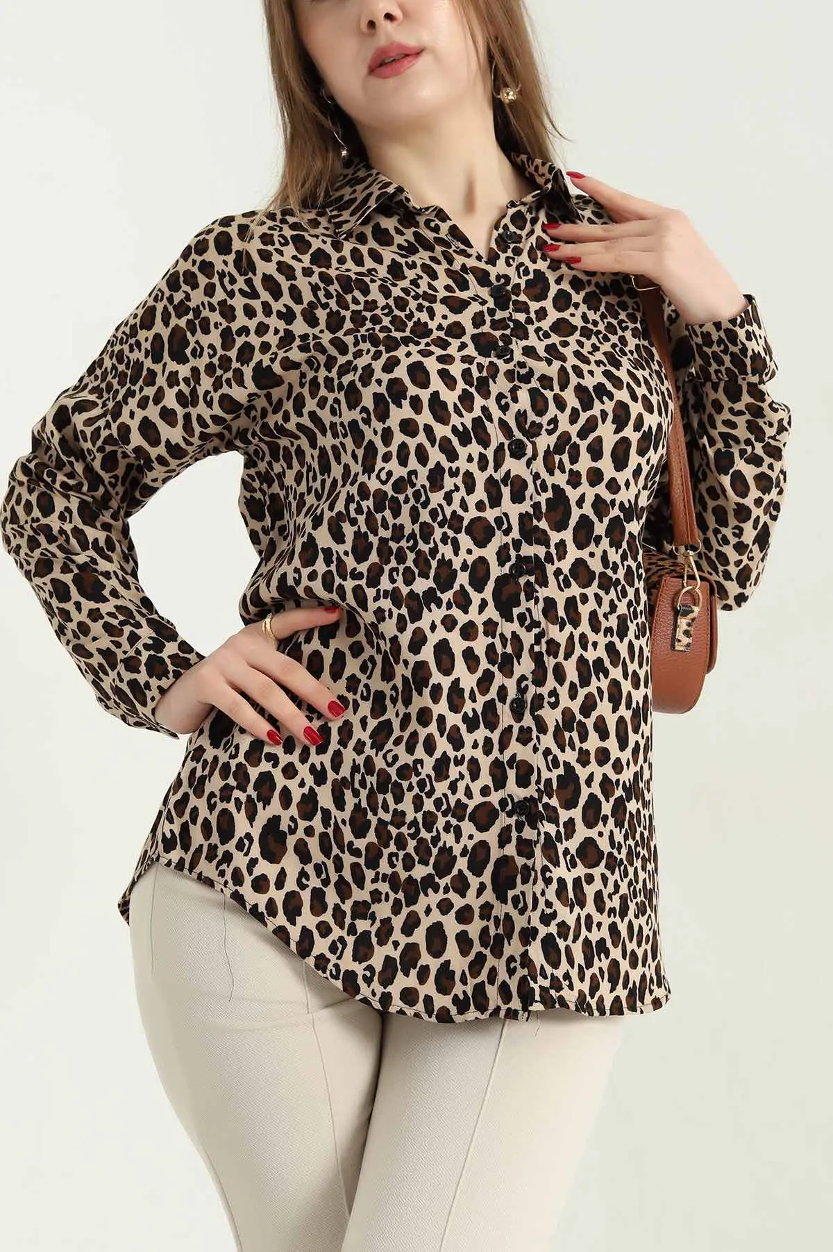 Leopar Desenli Dokuma Viskon Gömlek 337835