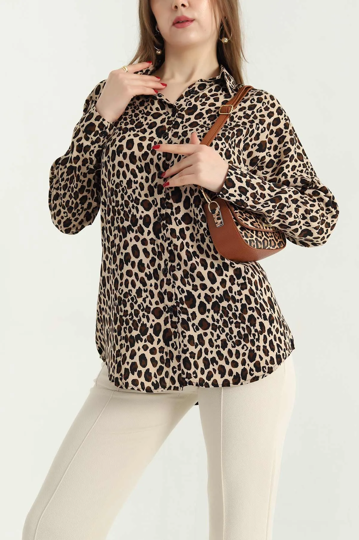 Leopar Desenli Dokuma Viskon Gömlek 337835