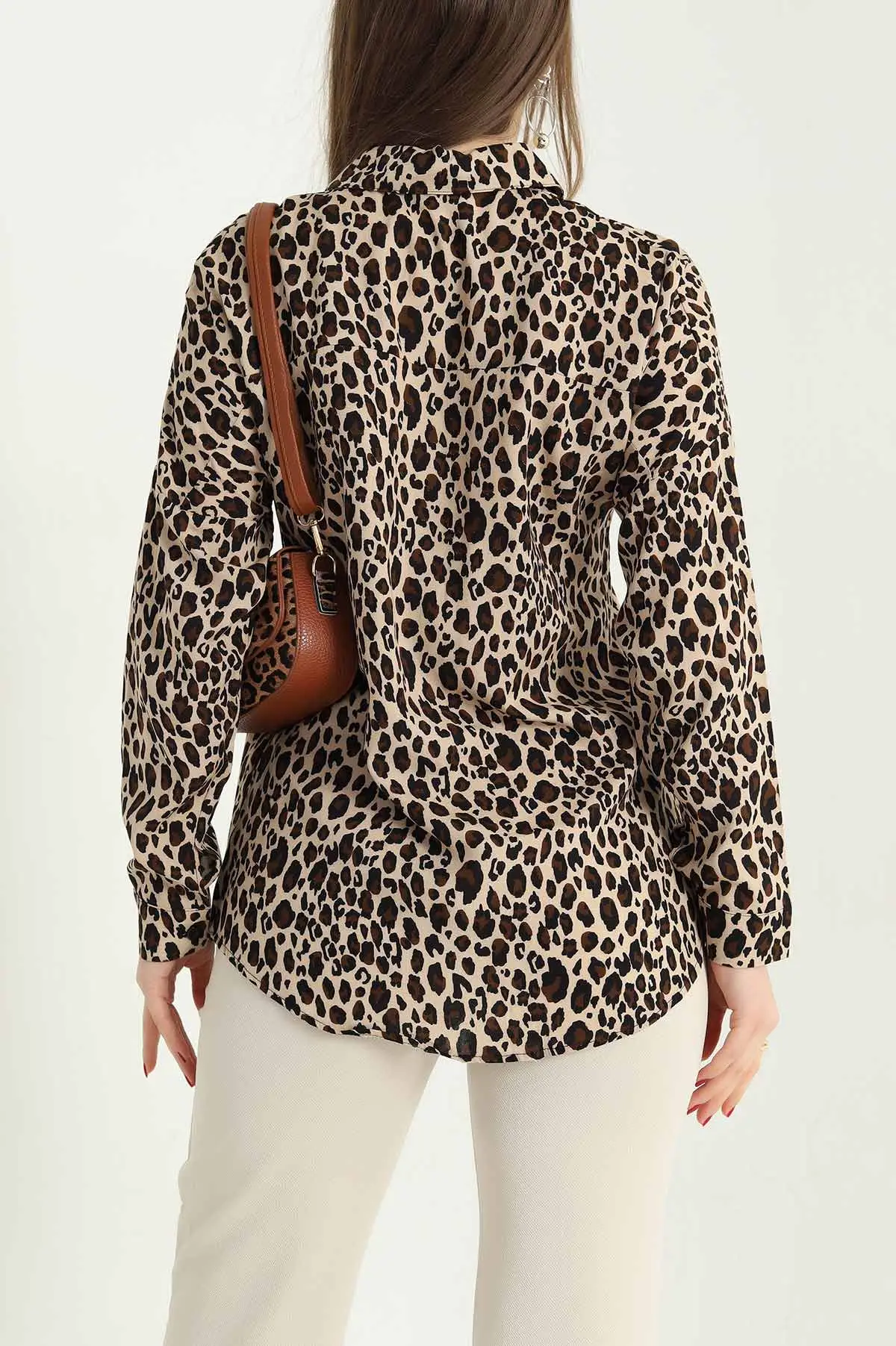 Leopar Desenli Dokuma Viskon Gömlek 337835