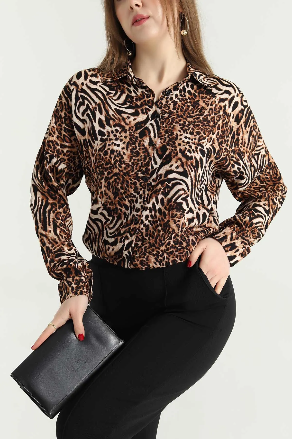 Leopar Desenli Dokuma Viskon Gömlek 337837