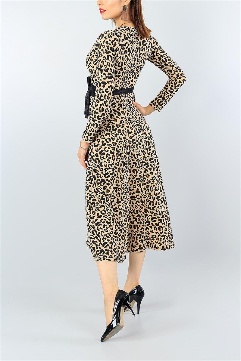 Leopar Desenli Eteği Volanlı Elbise 40082