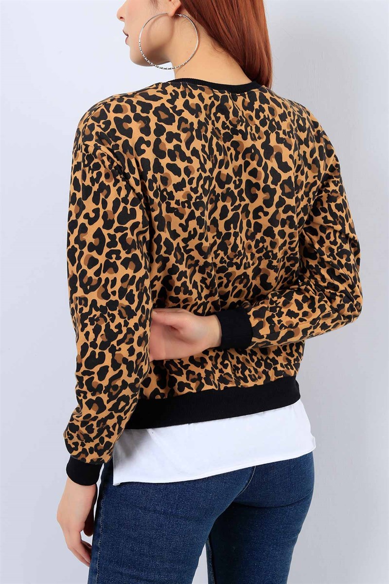 Leopar Desenli Garnili Bayan Sweat 21879B