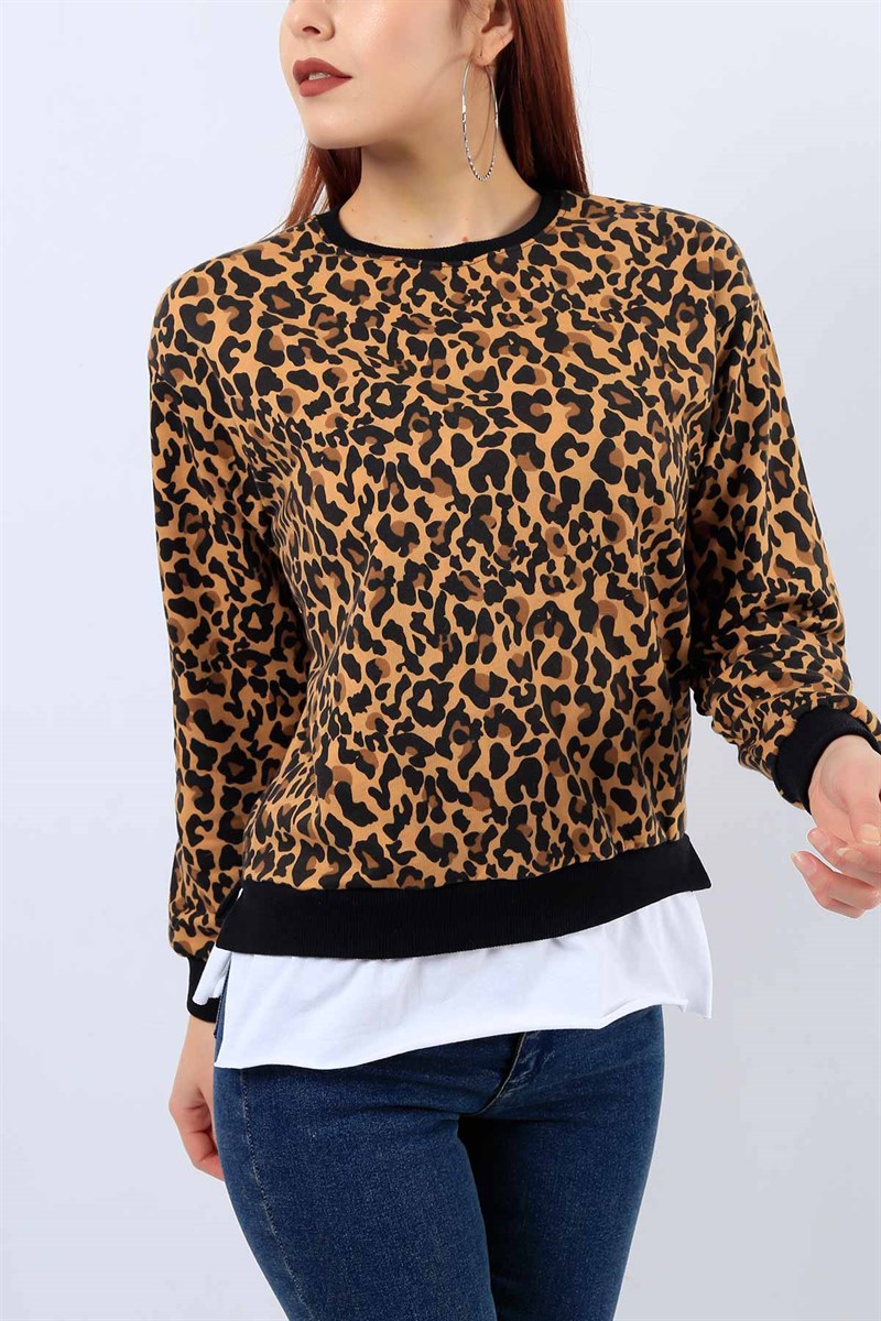 Leopar Desenli Garnili Bayan Sweat 21879B