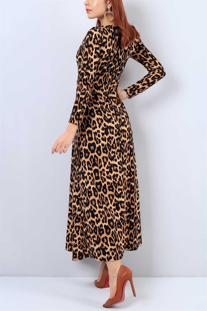 Leopar Desenli Likralı Elbise 21813B
