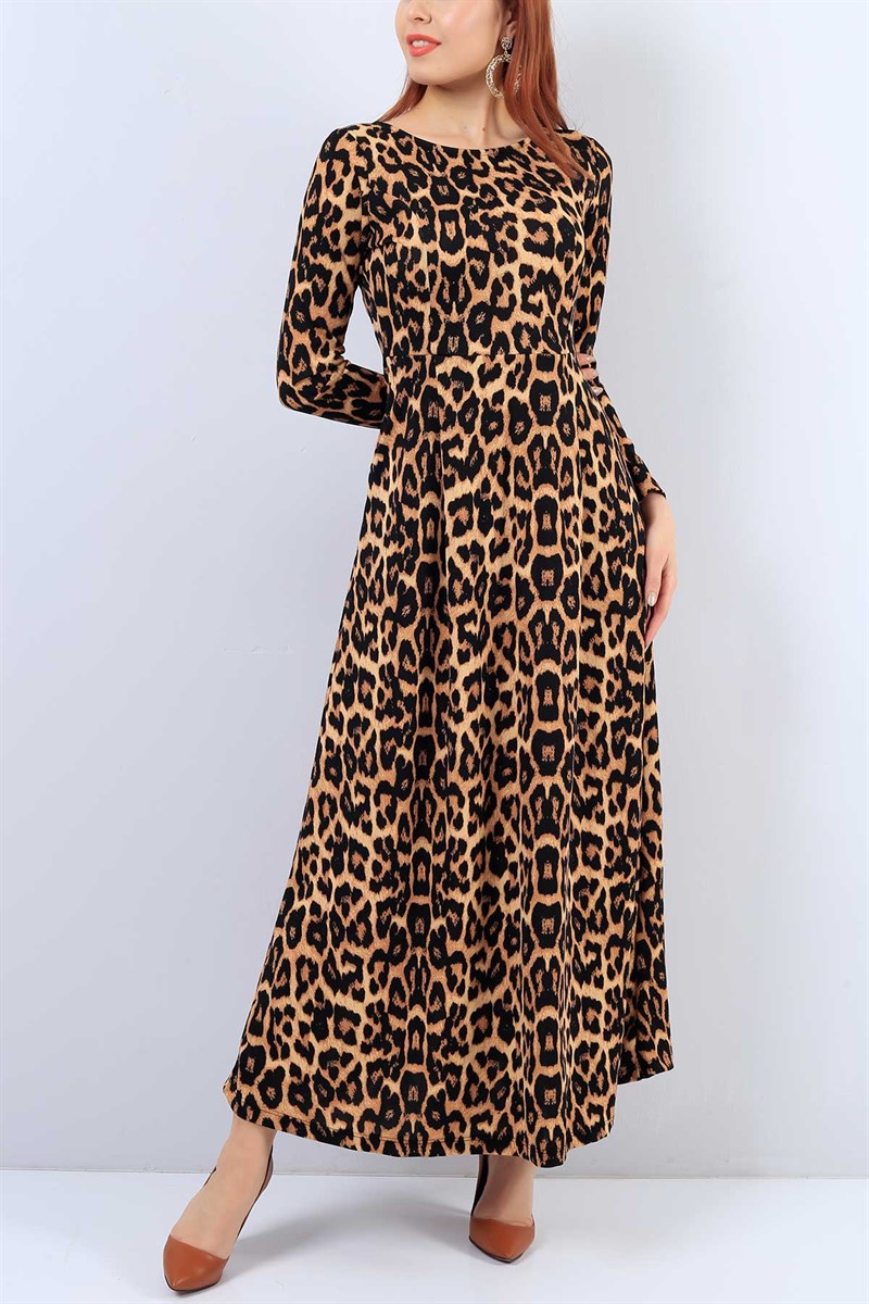 Leopar Desenli Likralı Elbise 21813B