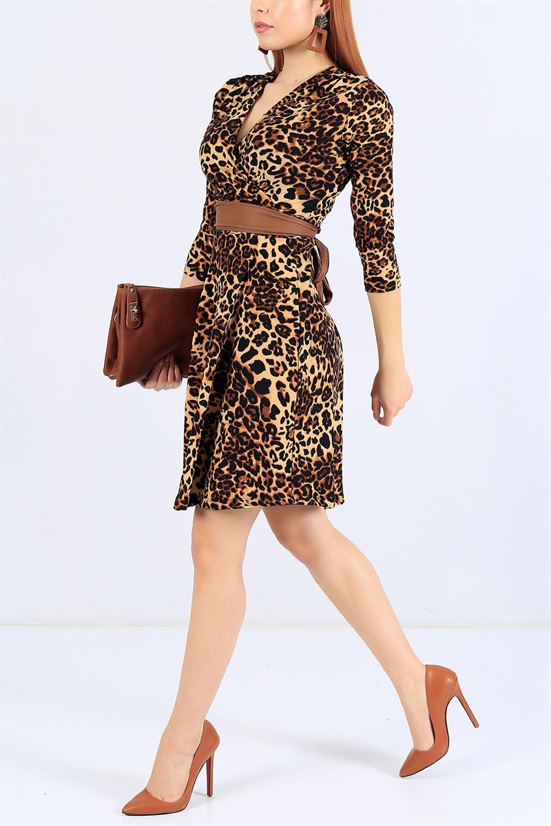 Leopar Desenli Likralı Elbise 24912B