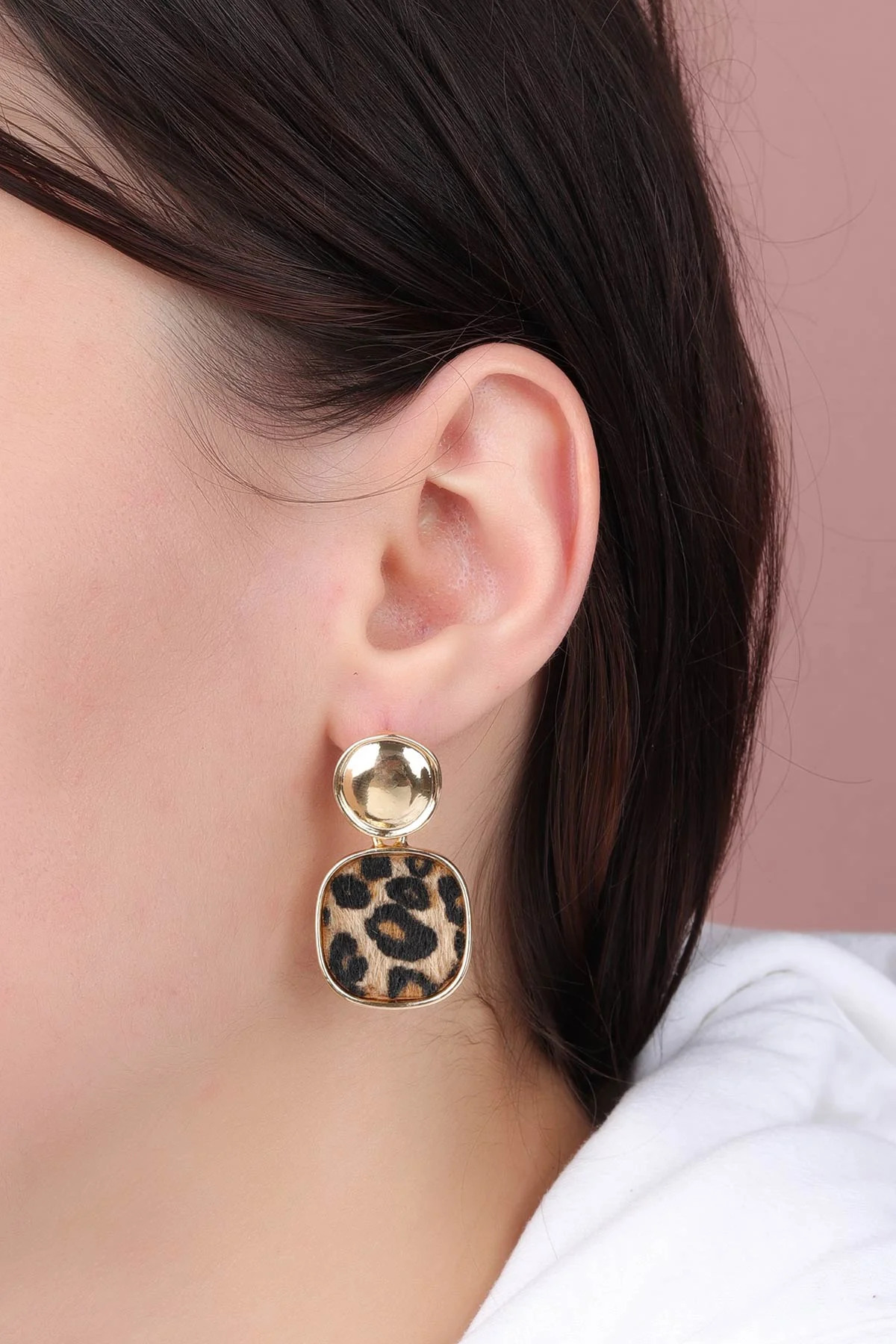 Leopar Desenli  Oval Model Sallantı  Küpe 330993