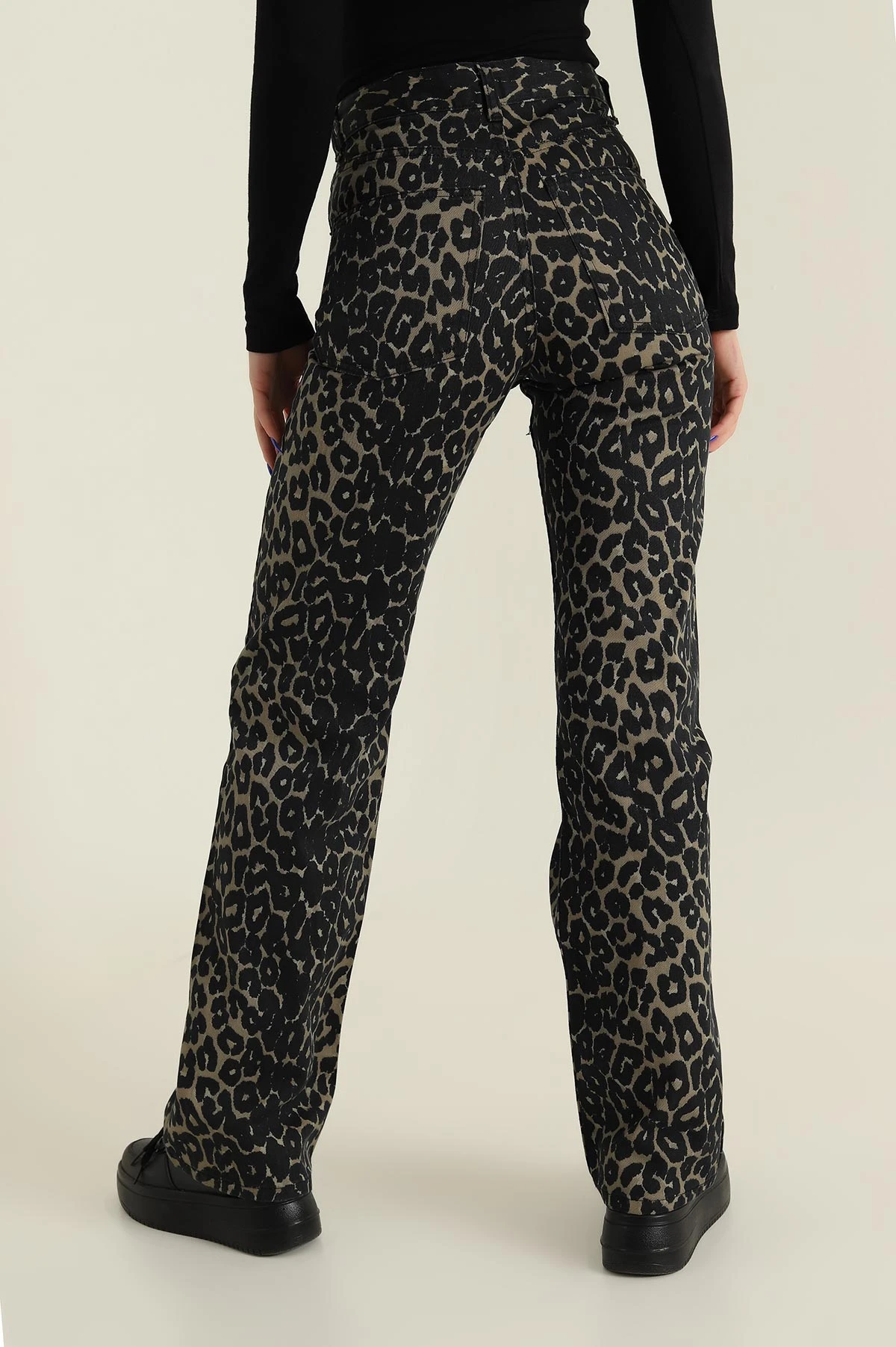 Leopar Desenli Palazzo Kadın Kot Pantolon 423739