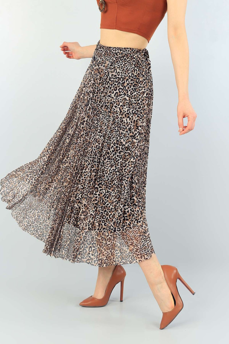 Leopar Desenli Piliseli Astarlı Etek 61606