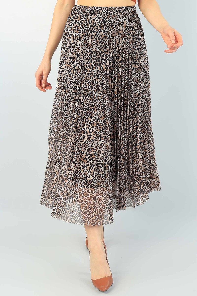 Leopar Desenli Piliseli Astarlı Etek 61606