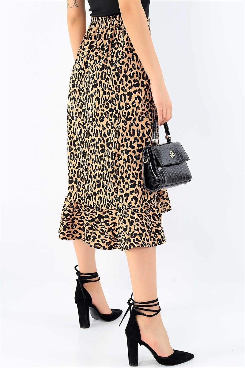 Leopar Desenli Volanlı Etek 32015