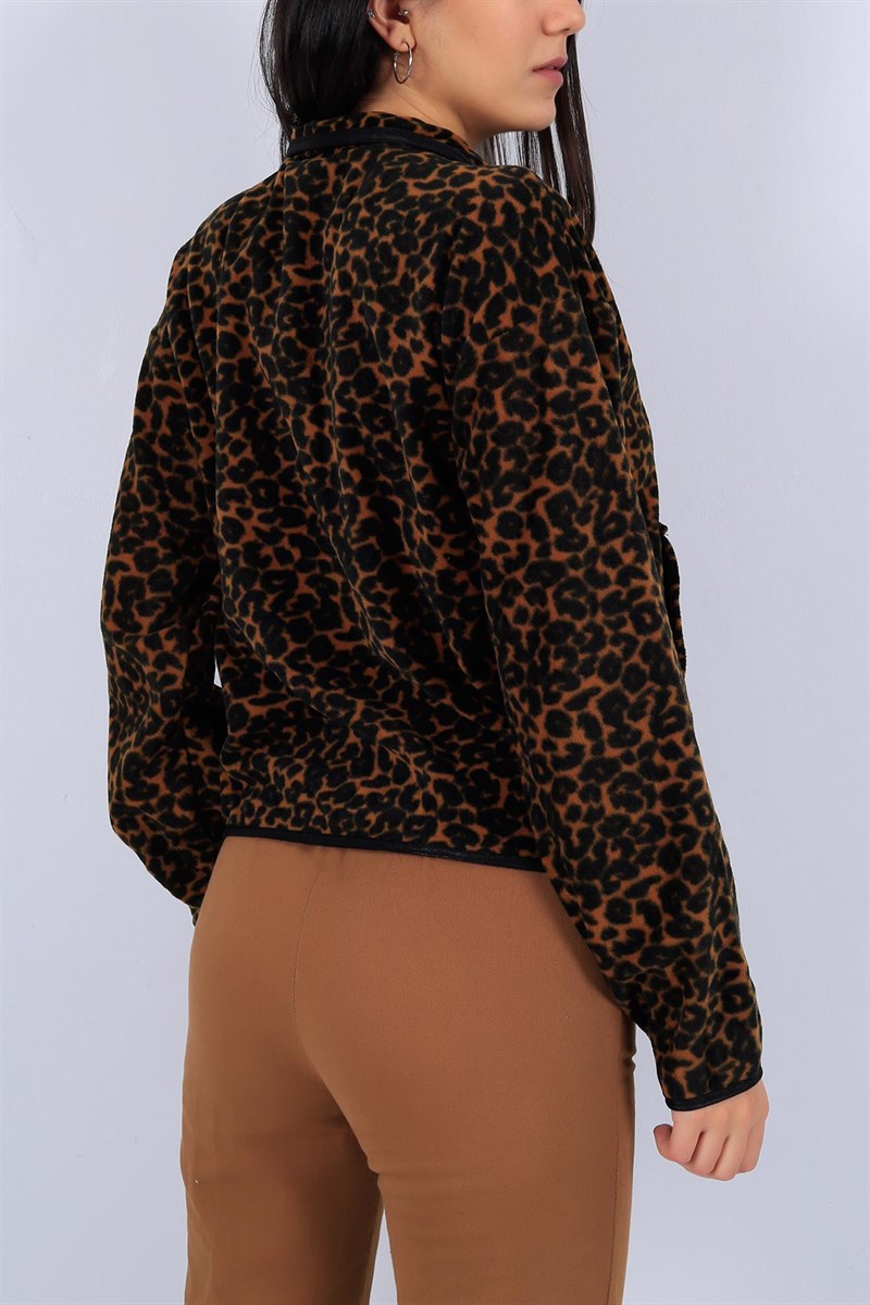 Leopar Desenli Yarım Fermuar Siyah Sweat 20873B