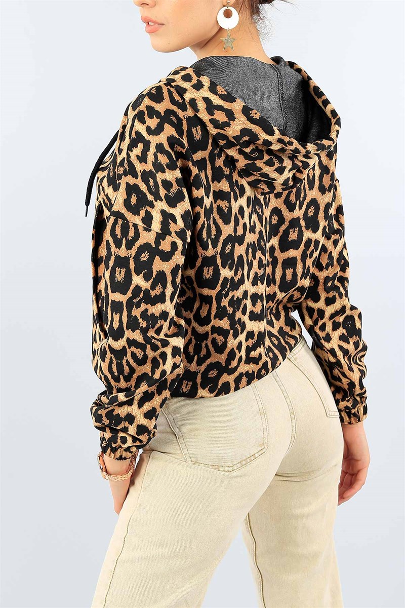 Leopar Desenli Yarım Fermuarlı Sweat 39155