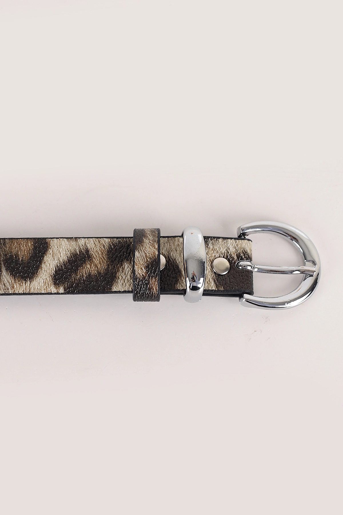 Leopar Gümüş Oval Toka Detaylı Kadın İnce Kemer 335465