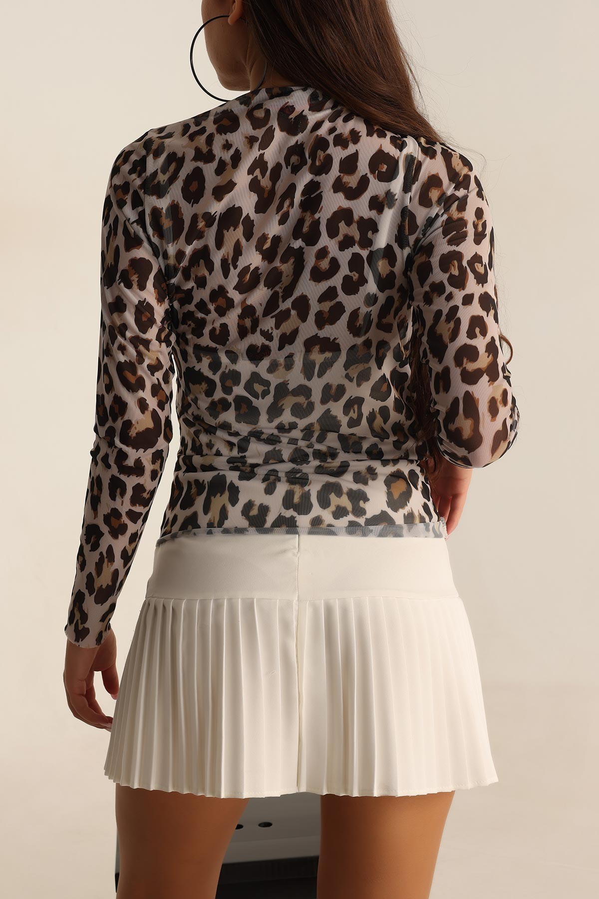 Leopar İçi Çıkma Astarlı Desenli Tül Bluz 196918