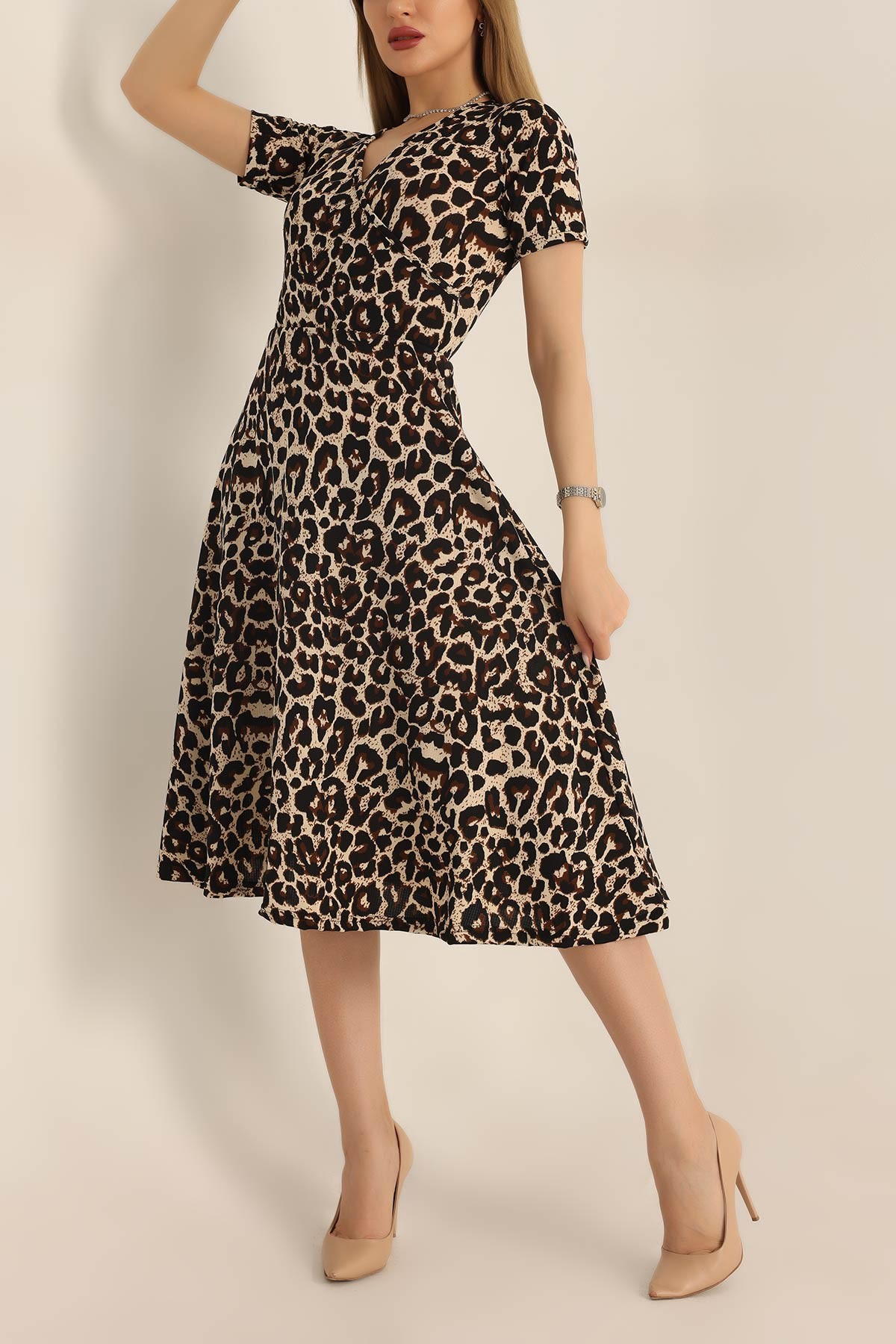 Leopar Kruvaze Helen Kumaş Elbise 185327
