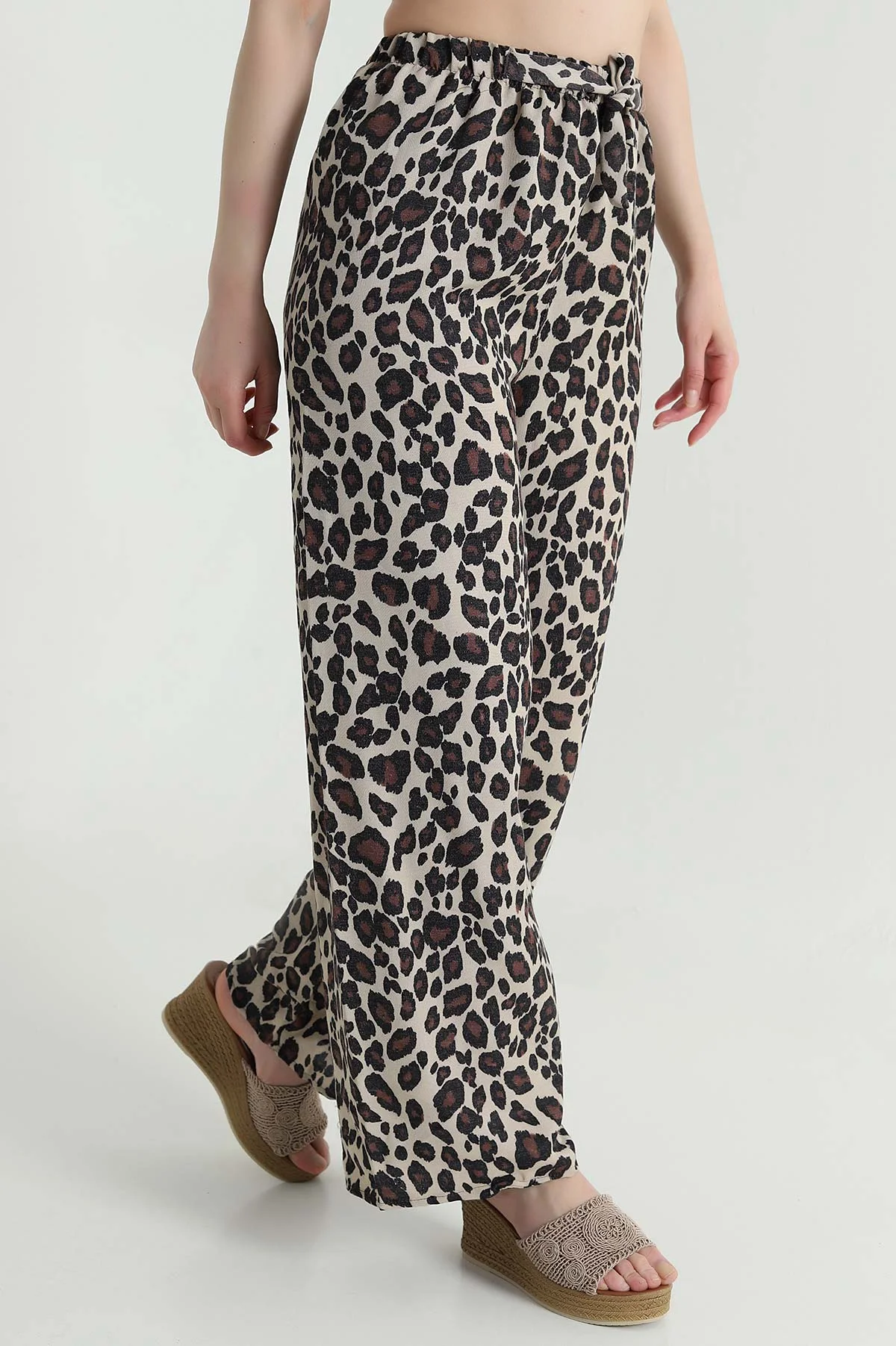 Leopar Palazzo Dokuma Viskon Kadın Pantolon 465976