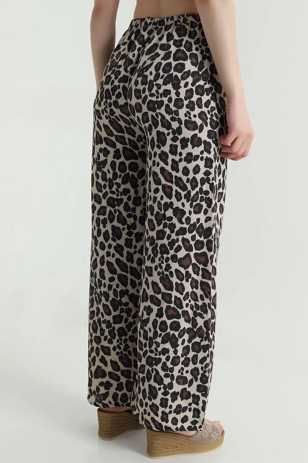 Leopar Palazzo Dokuma Viskon Kadın Pantolon 465976