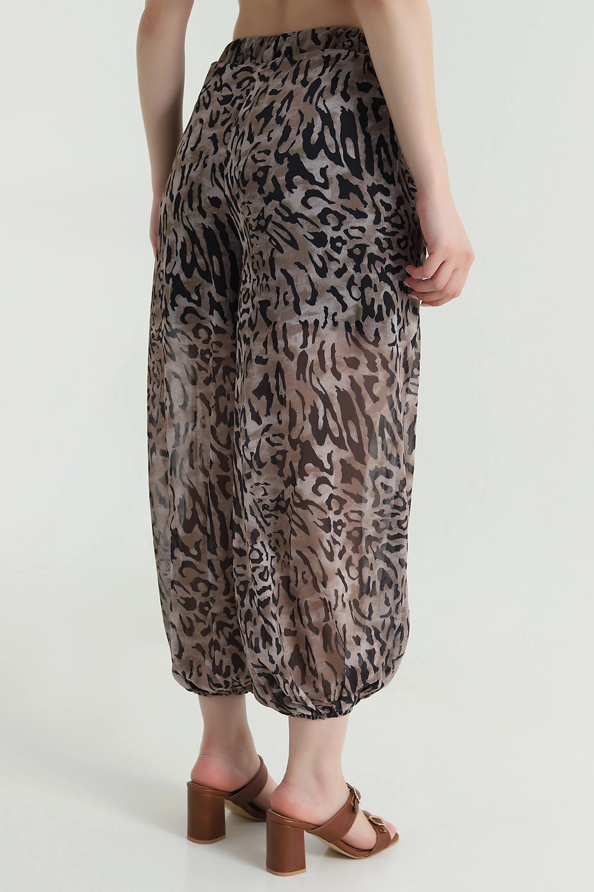 Leopar Pileli Cepli Şifon Kadın Pantolon 471154