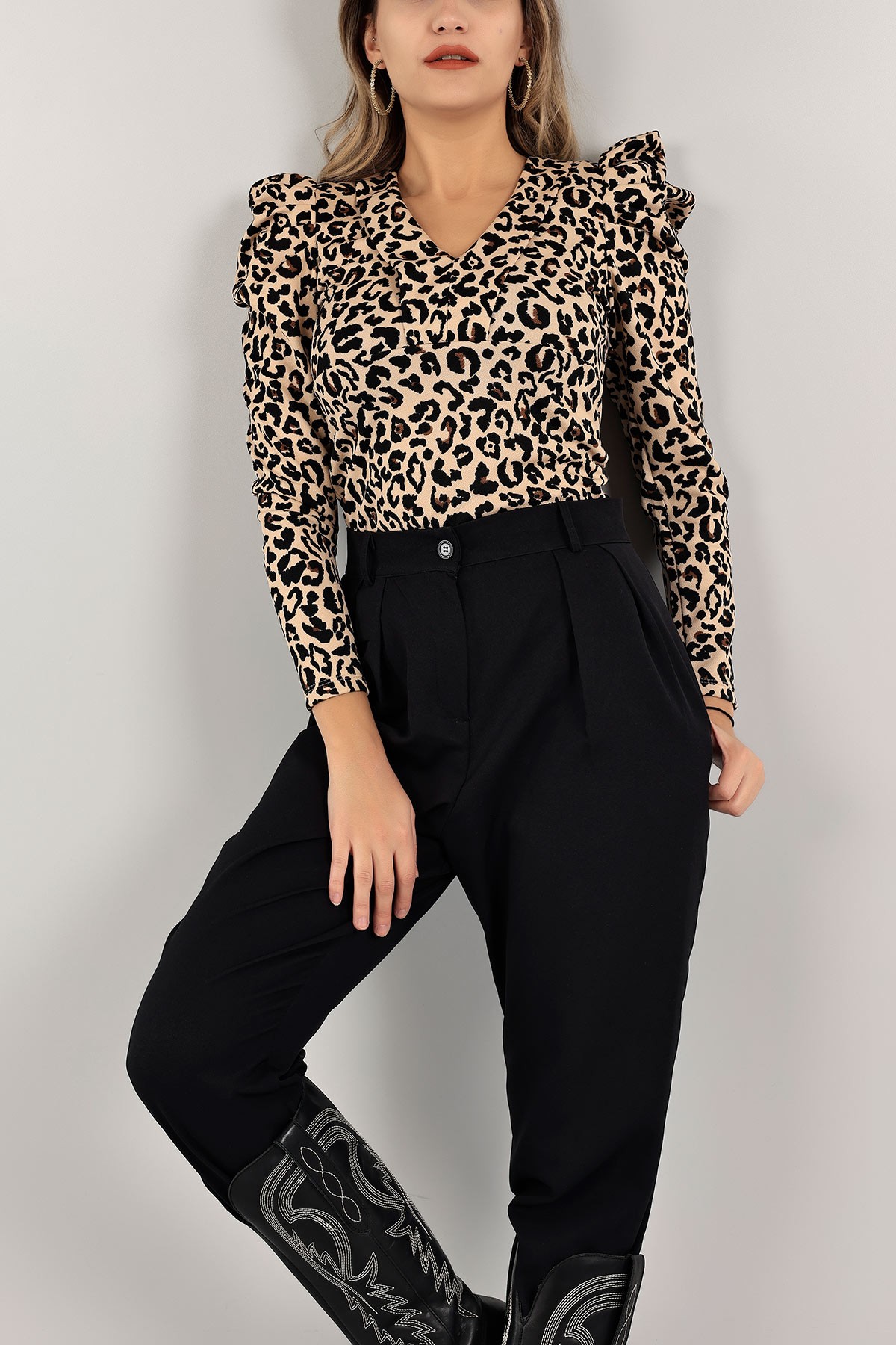 Leopar Vatkalı Prenses Omuz Bluz 142893