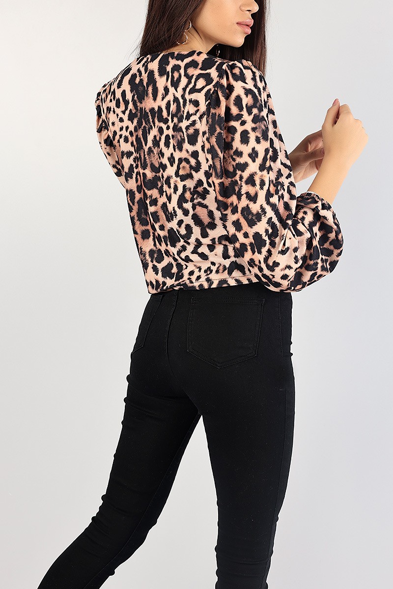 Leopar Yakası Zincirli Tasarım Bluz 83624