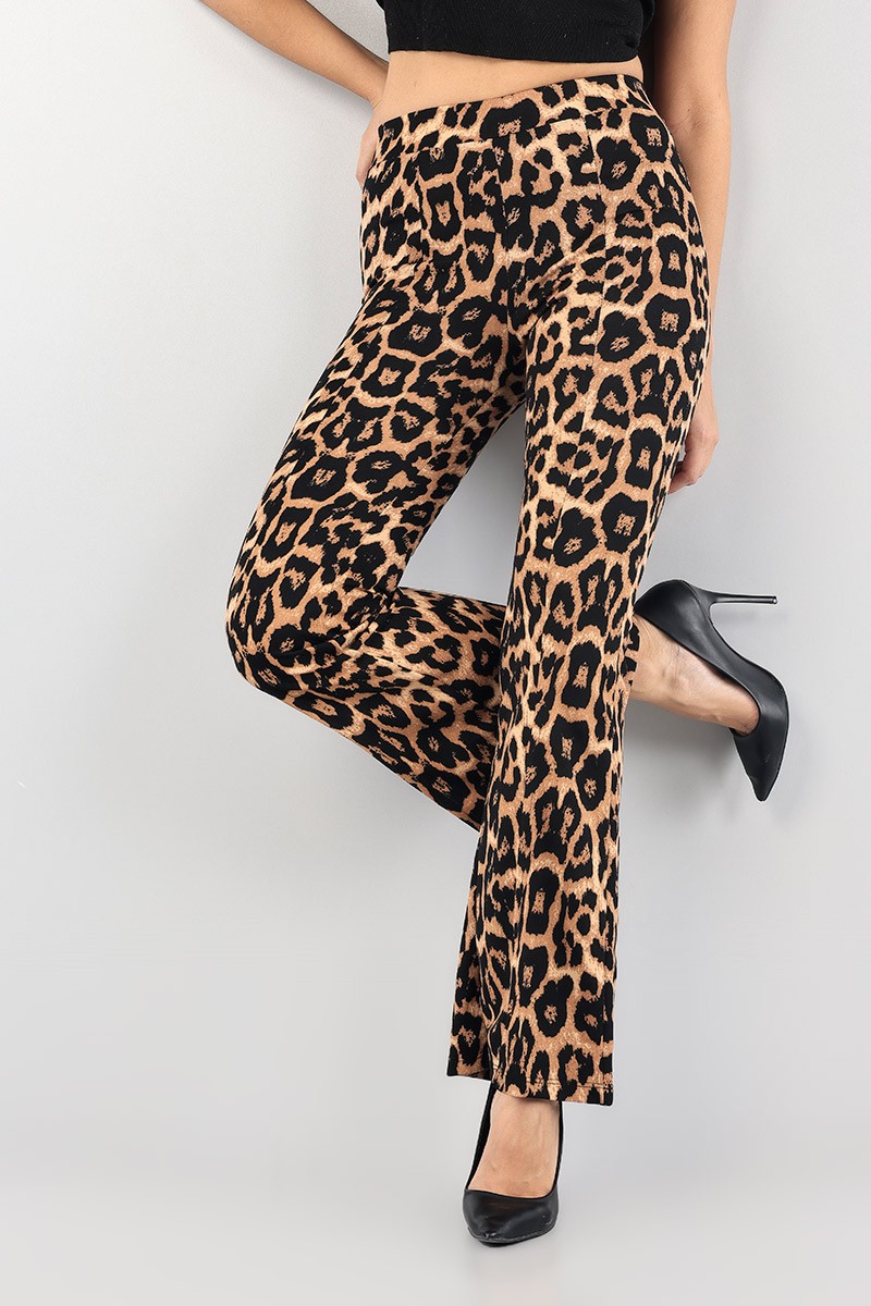 Leopar Yırtmaçlı İspanyol Paça Bayan Pantolon 89112