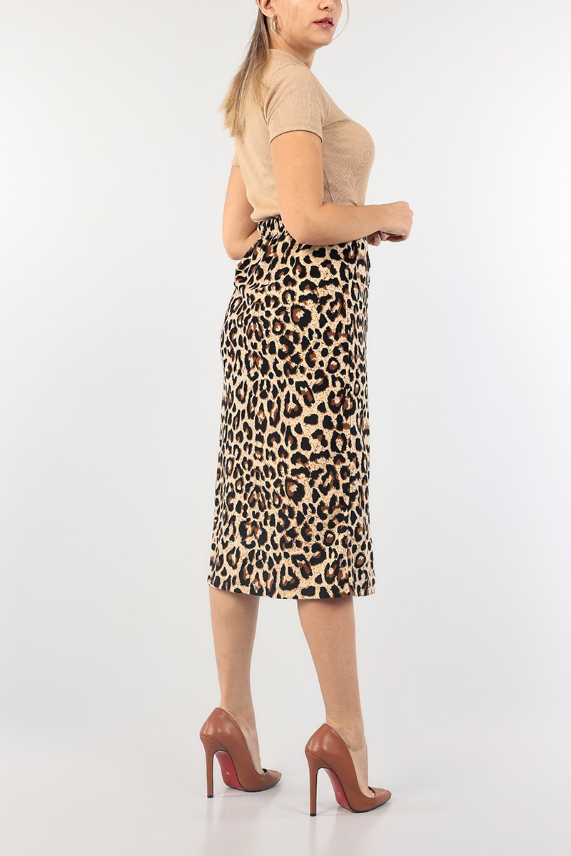 Leopar Yırtmaçlı Süet Etek 90601