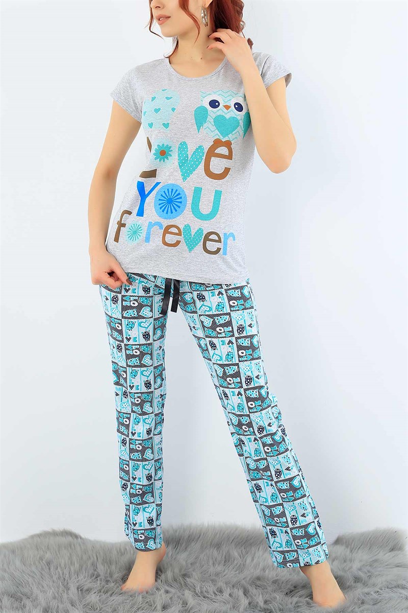 Likralı Baskılı Bayan Pijama Takımı 31014