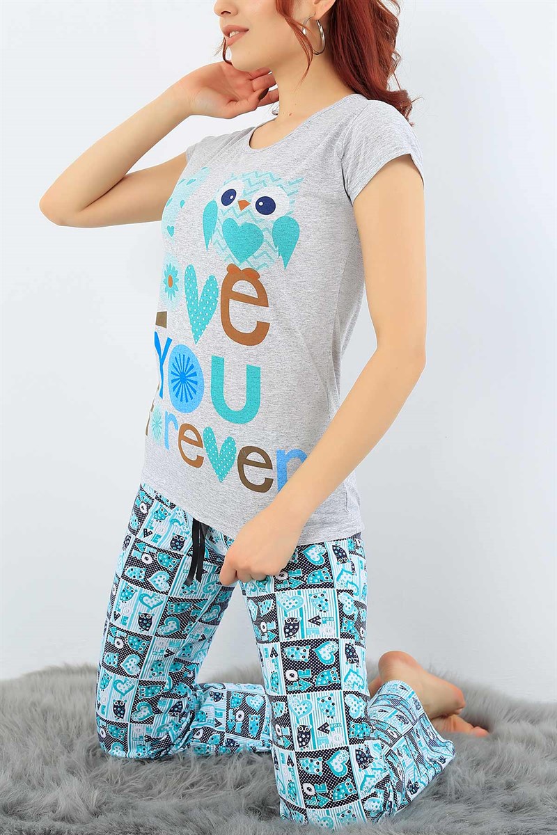 Likralı Baskılı Bayan Pijama Takımı 31014