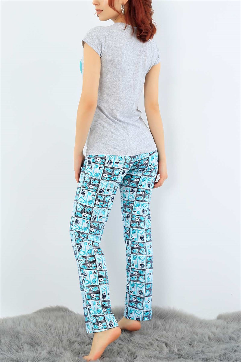 Likralı Baskılı Bayan Pijama Takımı 31014