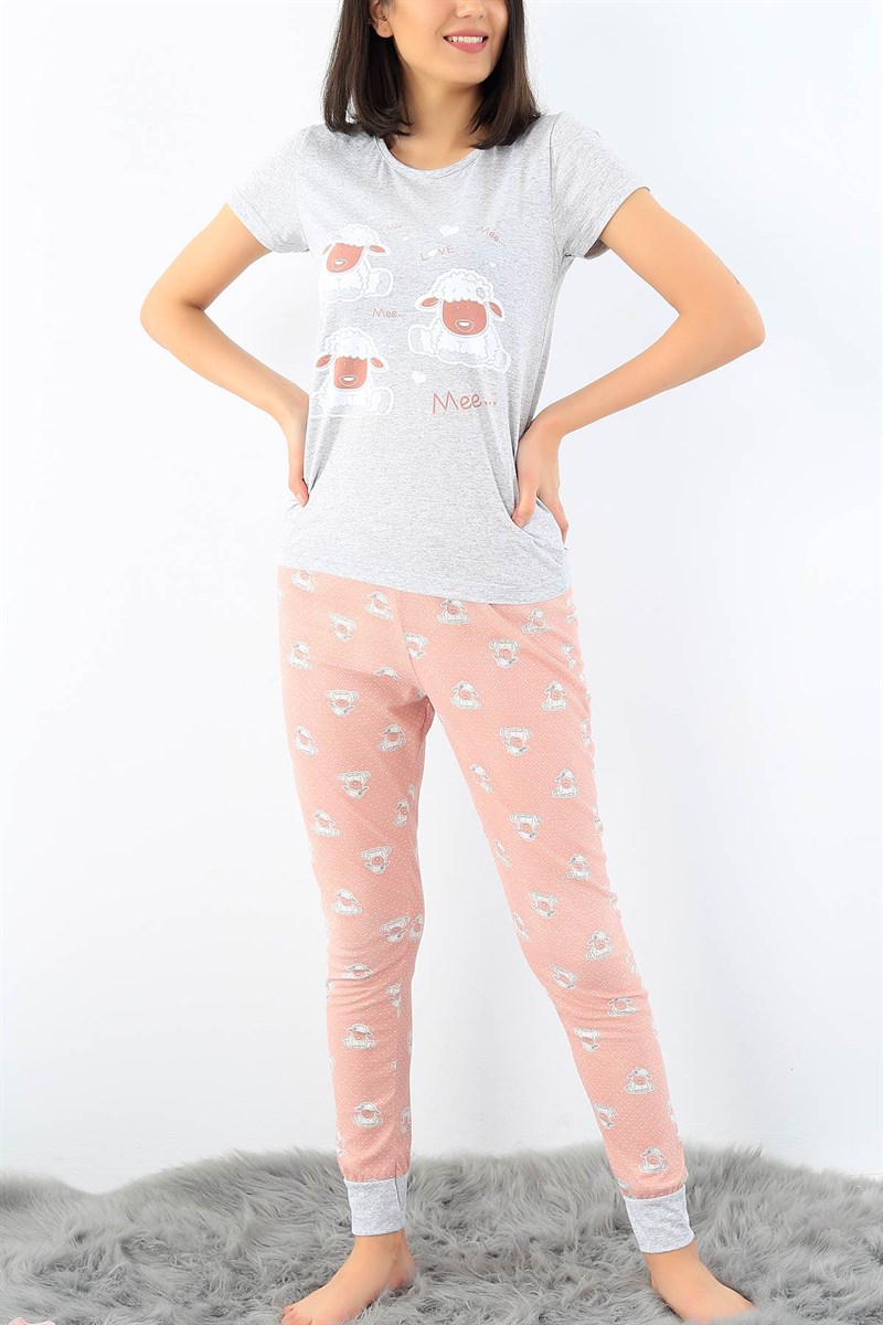 Likralı Baskılı Bayan Pijama Takımı 32322
