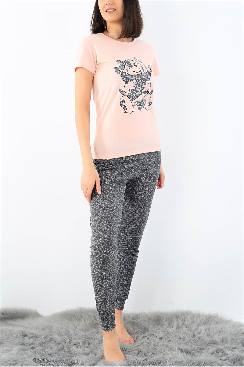 Likralı Baskılı Bayan Pijama Takımı 32323