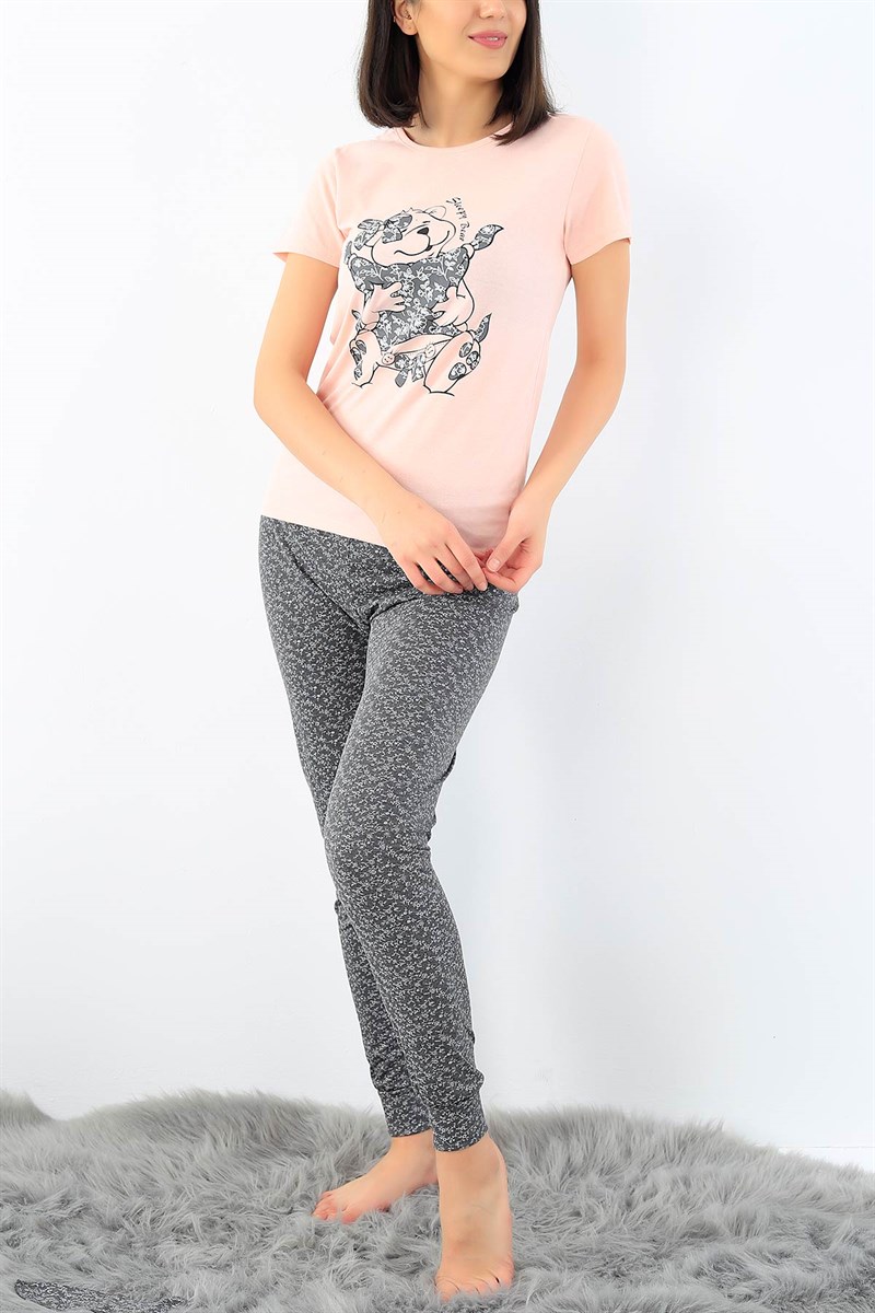 Likralı Baskılı Bayan Pijama Takımı 32323