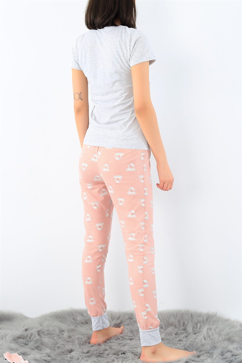 Likralı Baskılı Bayan Pijama Takımı 32322
