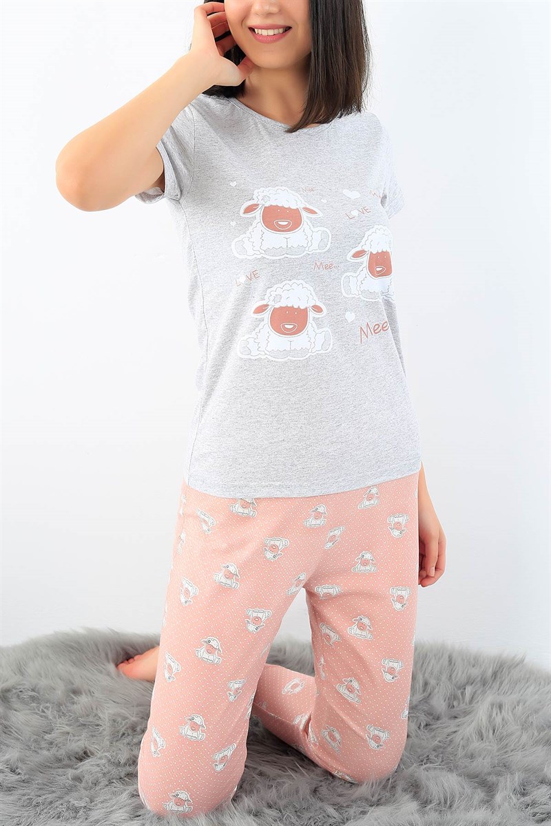 Likralı Baskılı Bayan Pijama Takımı 32322