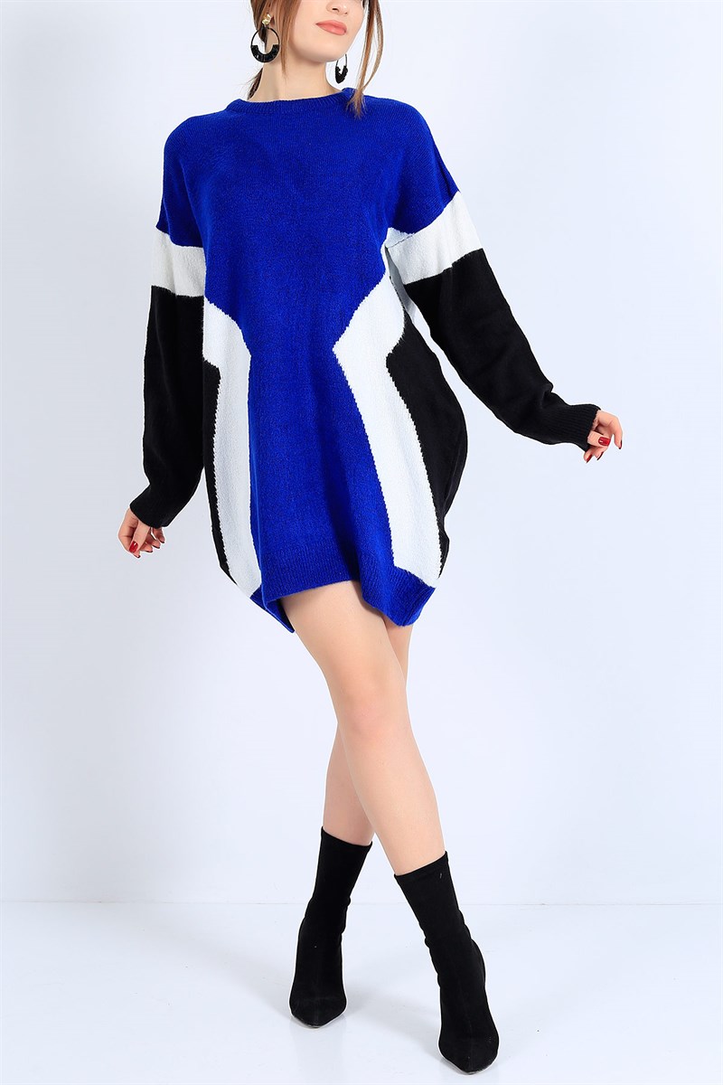 Likralı Desenli Lacivert Triko Tunik 25800B