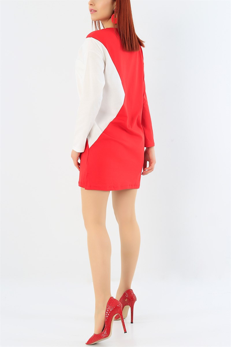Likralı Garnili Kırmızı Tunik 30649