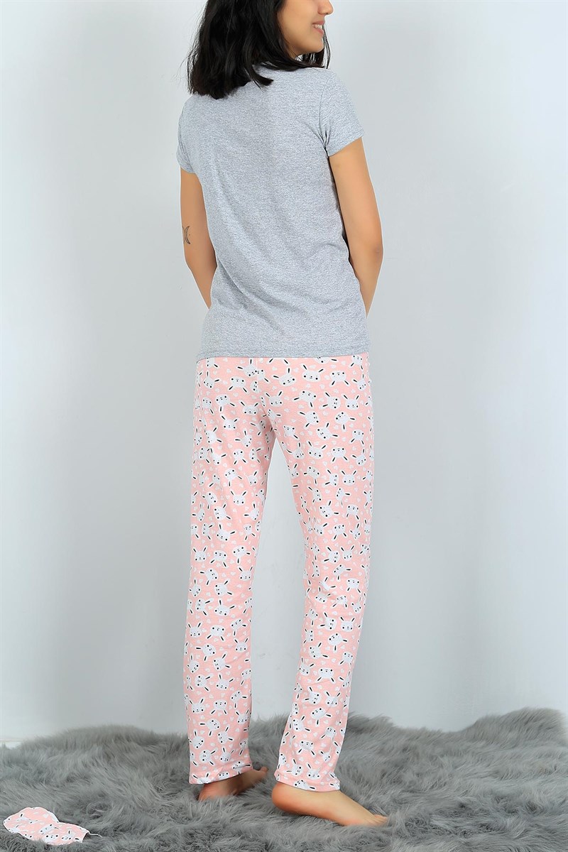 Likralı Gri Bayan Pijama Takımı 24307B