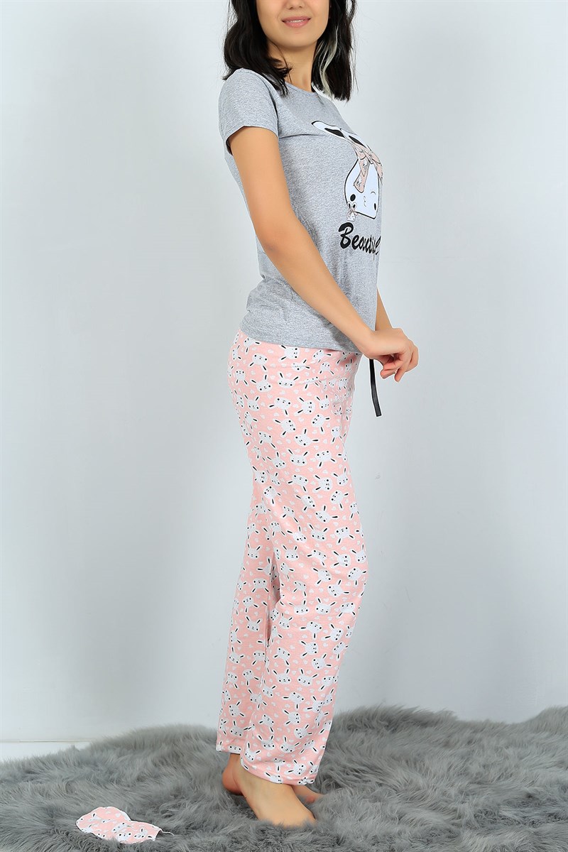 Likralı Gri Bayan Pijama Takımı 24307B