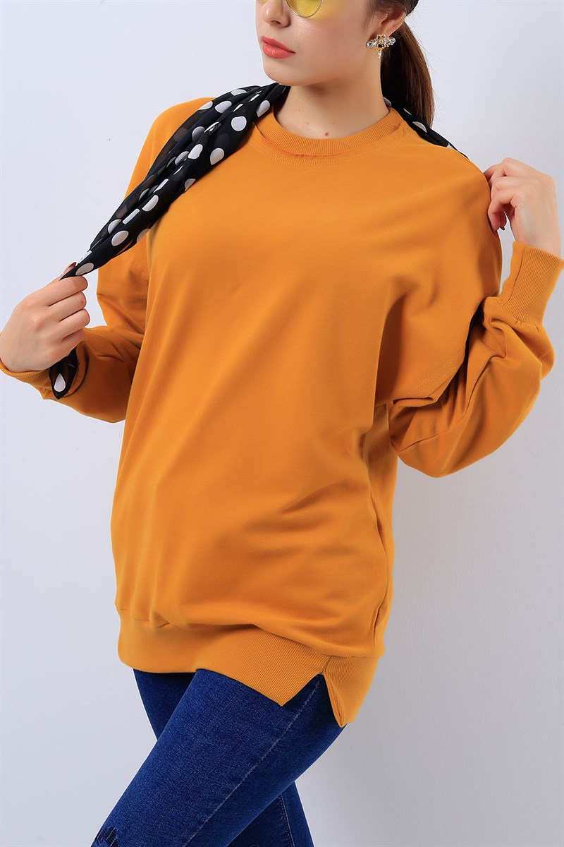 Likralı Hardal Bayan Sweat 17328B