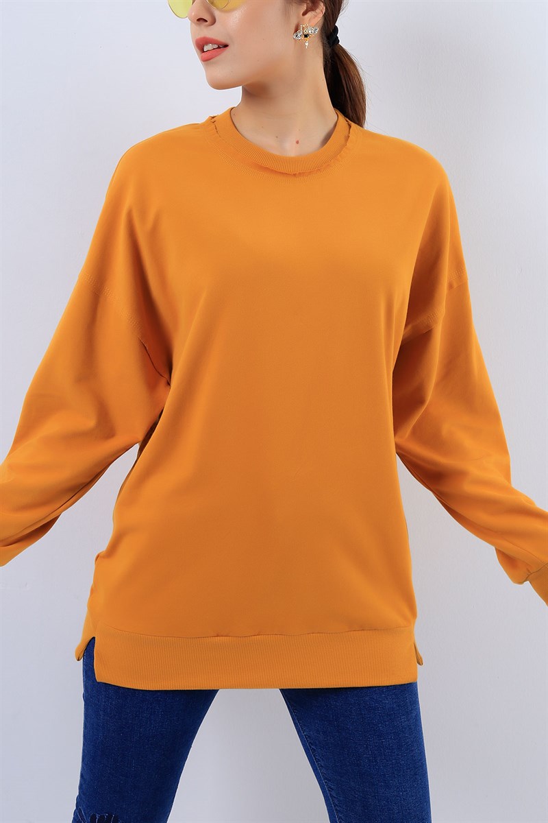 Likralı Hardal Bayan Sweat 17328B