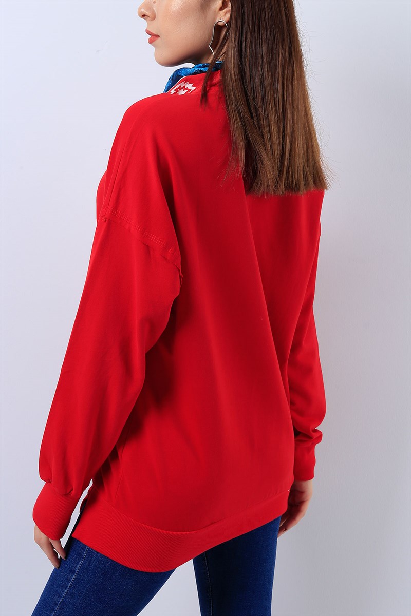 Likralı Kırmızı Bayan Sweat 17326B