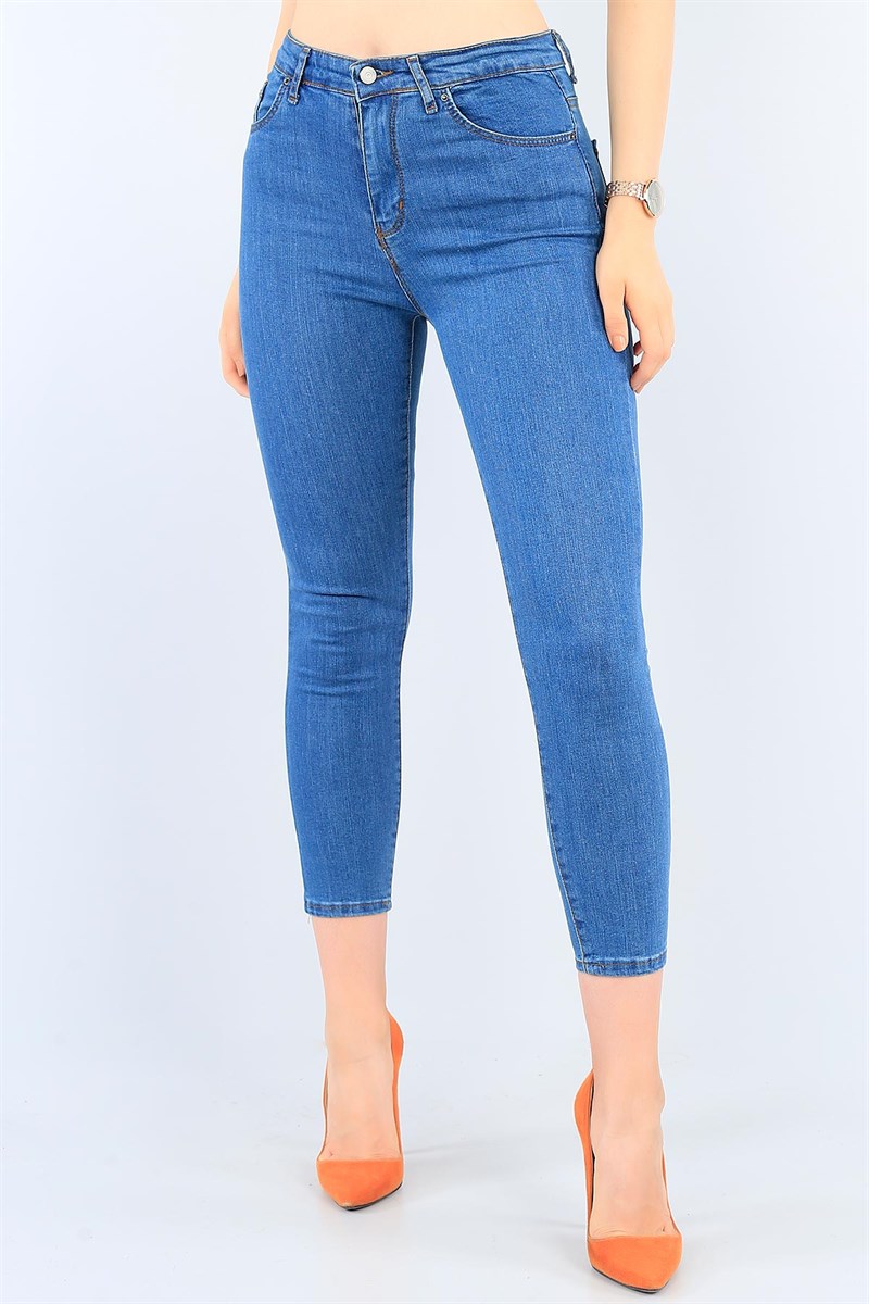 Likralı Mavi Bayan Kot Pantolon 38496