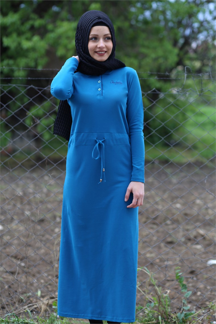 Likralı Pike Yakalı Elbise 935B