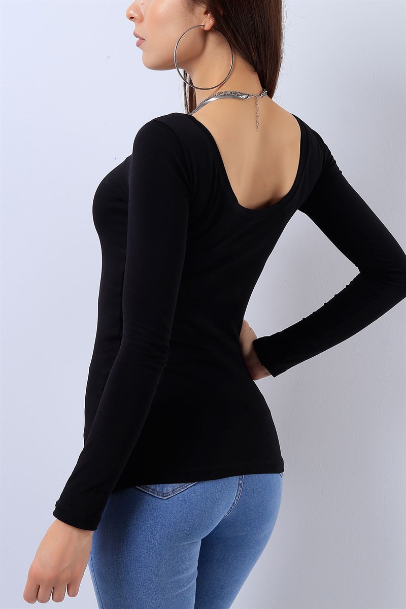 Likralı Siyah Bayan Sweat 17215B