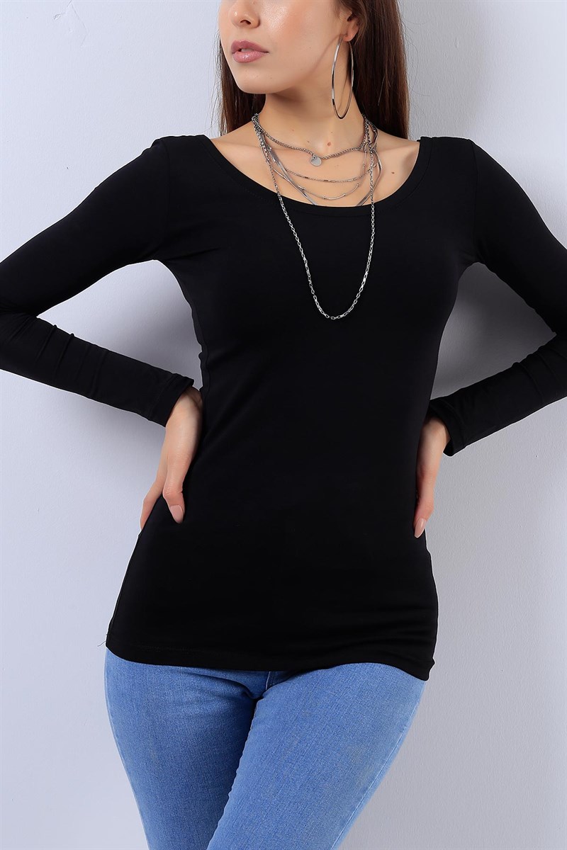 Likralı Siyah Bayan Sweat 17215B