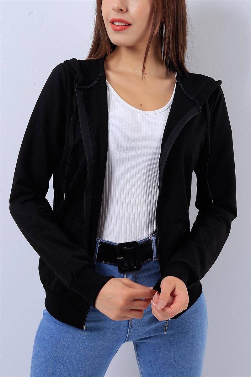 Likralı Siyah Bayan Sweat 17236B